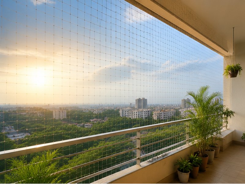 Rooftop terrace bird netting for a Gurgaon home